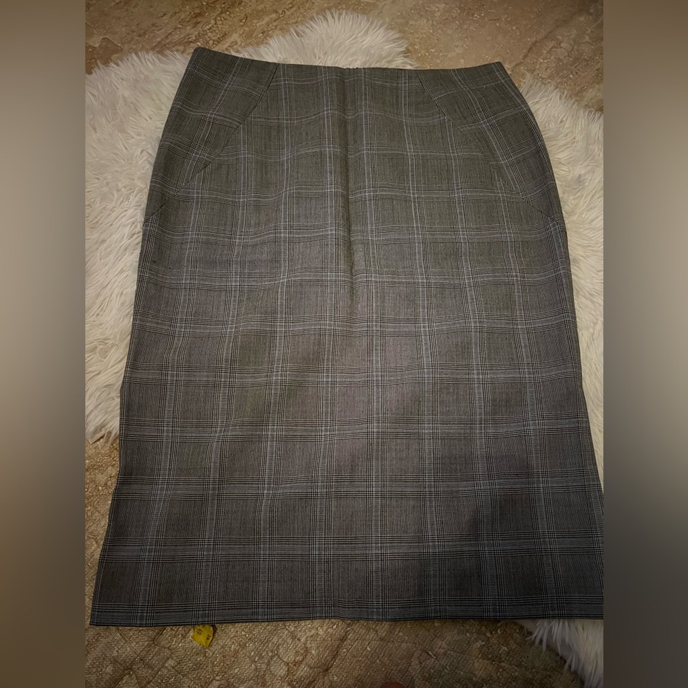 Express Gray Checkered Midi Skirt